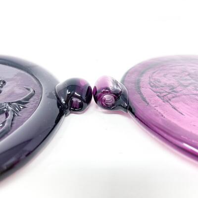 PAIR OF PURPLE GLASS DISCS W/ GRAPE DESIGN