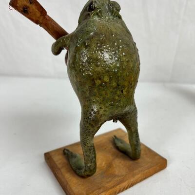166  Vintage Taxidermy Band Frog & Decorative Canoe Model with Leather Trim