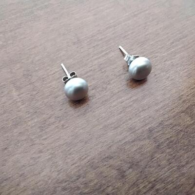 7.5 Silver Button Pearls on Sterling Silver Stud backs