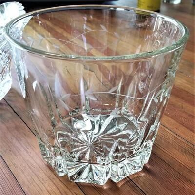 Lot #30  Vintage Etched Glass Ice Bucket & Crystal Bowl