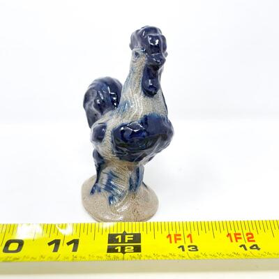 BEAUMONT BROTHERS POTTERY 4â€ BLUE ROOSTER SALT GLAZE FIGURINE - YORK, MAINE