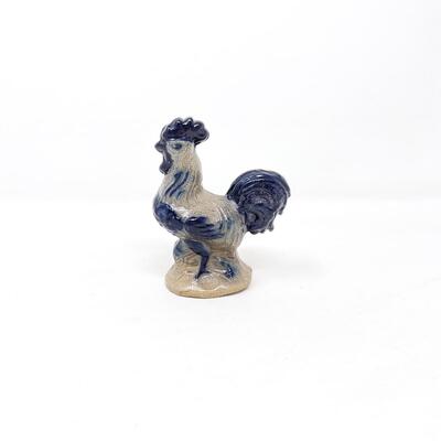 BEAUMONT BROTHERS POTTERY 4â€ BLUE ROOSTER SALT GLAZE FIGURINE - YORK, MAINE