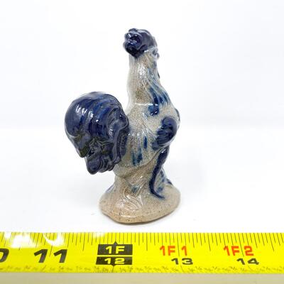 BEAUMONT BROTHERS POTTERY 4â€ BLUE ROOSTER SALT GLAZE FIGURINE - YORK, MAINE