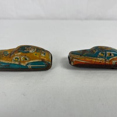 167 Pair of  Vintage 1950â€™s Small Japanese Tin Penny Toy Comic Cars