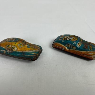 167 Pair of  Vintage 1950â€™s Small Japanese Tin Penny Toy Comic Cars