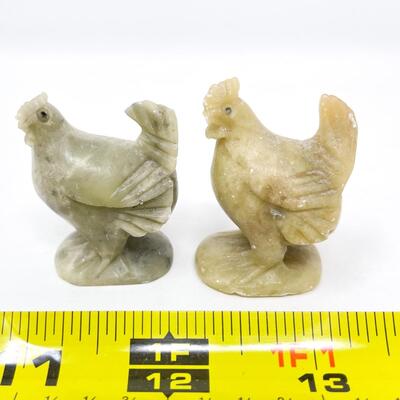 PAIR OF MINI SOAPSTONE CHICKEN FIGURINES