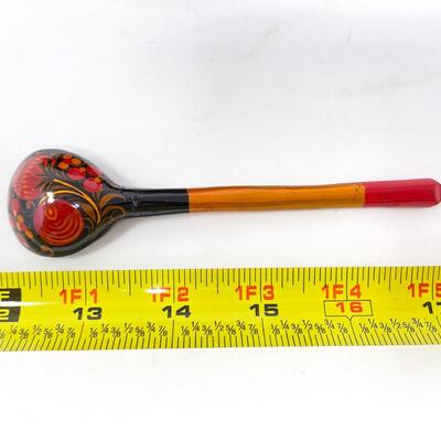 RUSSIAN KHOKHLOMA SMALL LIDDED POT W/ SPOON - WOODEN