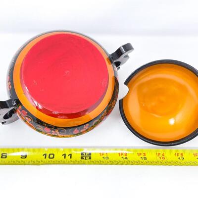 RUSSIAN KHOKHLOMA SMALL LIDDED POT W/ SPOON - WOODEN