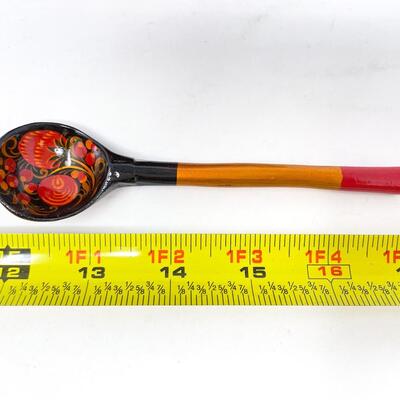 RUSSIAN KHOKHLOMA SMALL LIDDED POT W/ SPOON - WOODEN