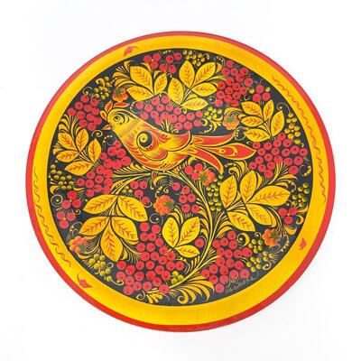 RUSSIAN KHOKHLOMA 10â€ PLATE - WOODEN