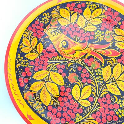 RUSSIAN KHOKHLOMA 10â€ PLATE - WOODEN
