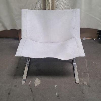 WHITE COWHIDE SLING CHAIRS ON CHROME LEGS $860 EACH (PAIR AVAIL)