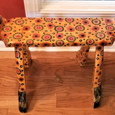 Lot #35  Wooden Hand Carved Bench - Art Piece
