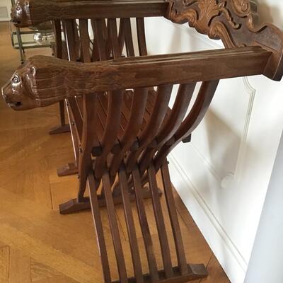 L14 - Savonarola Walnut Chairs (2) - Italian Renaissance Style