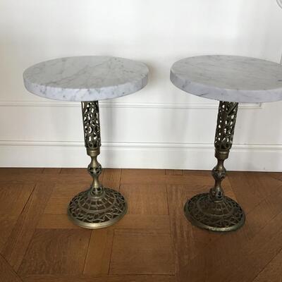 L16 - 2 Reticulated Brass/Marble Top Side Tables