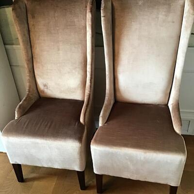 D40 - Pair of High-Back Velvet Wingback Chairs