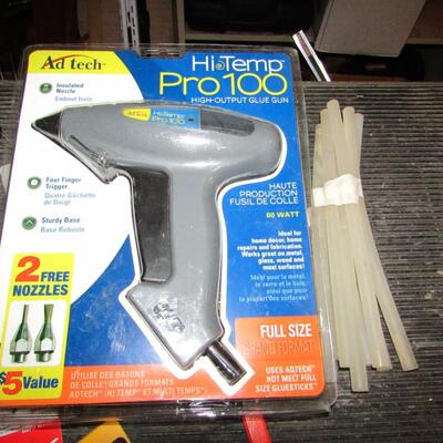 LOT 37  HI-TEMP GLUE GUN, GLUE STICKS, SPRING CLAMPS AND MORE