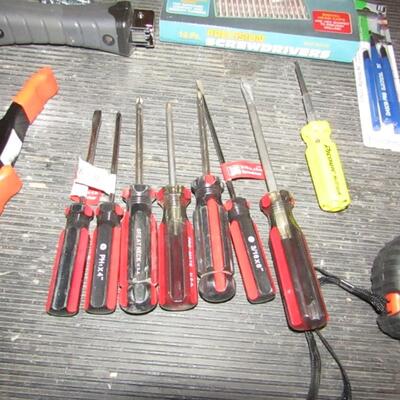 LOT 40  SCREWDRIVER SETS, SPRING CLAMPS, STAPLER AND MORE