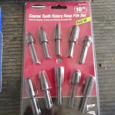 LOT 47  DRILL BITS, NUT SETTERS, RASP FILE SET, ROTARY TOOL, CORDLESS SCREWDRIVER AND MORE
