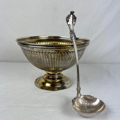 173. Lot of Vintage Silver Plate Pedestal Punch Bowl & Ladle