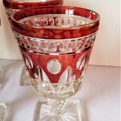Lot #53 Set of 8 ruby-flashed Water Goblets - vintage