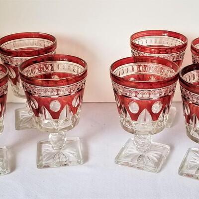 Lot #53 Set of 8 ruby-flashed Water Goblets - vintage