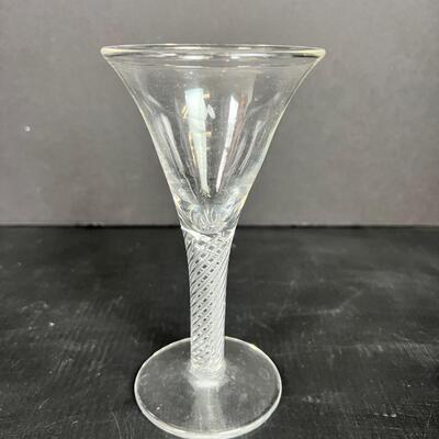 184. Antique Handblown Vase, Air Twisted Wine Glass, Cordials