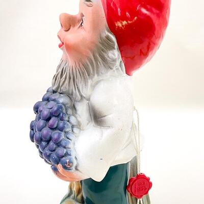 VINTAGE 12â€ ORIGINAL HEISSNER RUBBER GARDEN GNOME W/ GRAPES