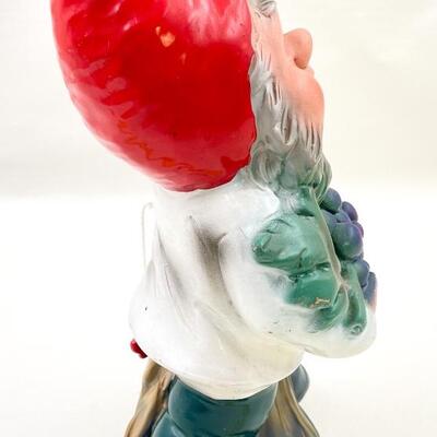 VINTAGE 12â€ ORIGINAL HEISSNER RUBBER GARDEN GNOME W/ GRAPES