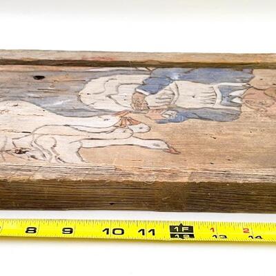 1984 WOMAN W/ GEESE PRIMITIVE ART ON WOOD - SIGNED â€œS. SIMMONSâ€