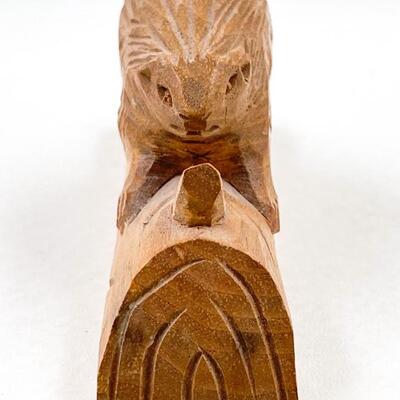 SMALL CARVED WOODEN BEAVER ON LOG - PORT JOLI, CANADA?