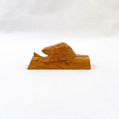 SMALL CARVED WOODEN BEAVER ON LOG - PORT JOLI, CANADA?