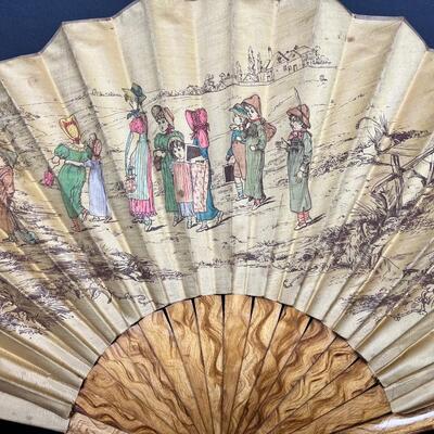 195 Vintage Kate Greenaway Illustrated Silk Fan
