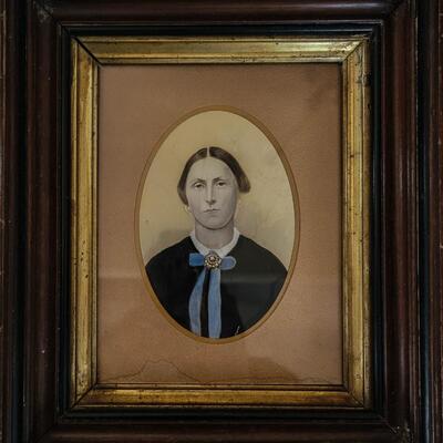 Antique Early 1800's Gouache and Charcoal Woman Portrait Folk Art