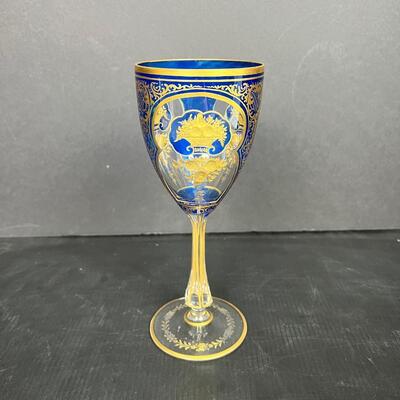 198. Vintage Bohemian Cobalt Blue Crystal Goblet