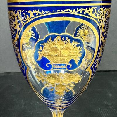 198. Vintage Bohemian Cobalt Blue Crystal Goblet