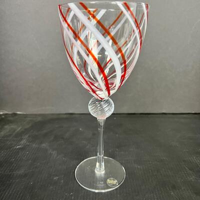 199. Vintage Red & White Handblown Wine Glasses & Vase