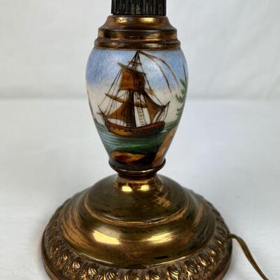 207. Antique Handpainted Porcelain Scenic Candlestick Lamp