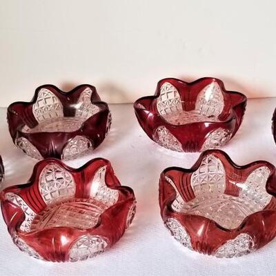 Lot #58  Set of Six Vintage Ruby Flashed Dessert/Berry Bowls