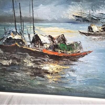 Lot #62  Original Oil on Canvas - Asian Boat Scene
