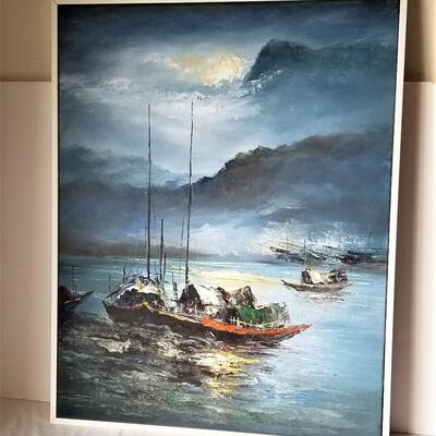 Lot #62  Original Oil on Canvas - Asian Boat Scene