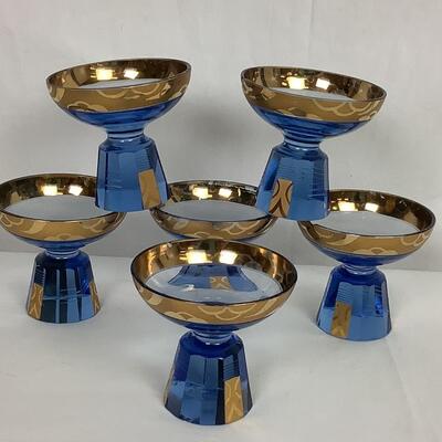 215. Antique Bohemian Blue Glass Decanter & Glass Set