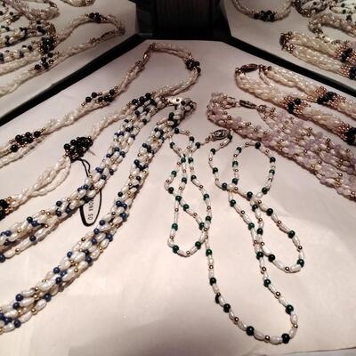 Vintage Mona So Pearl and Gemstone (LAPIS, Garnet, Onyx, Pink Angel Skin Coral, Tiger Eye) Necklaces