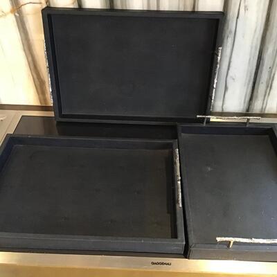 K124 - 3 Leather Trays w/Silver Handles
