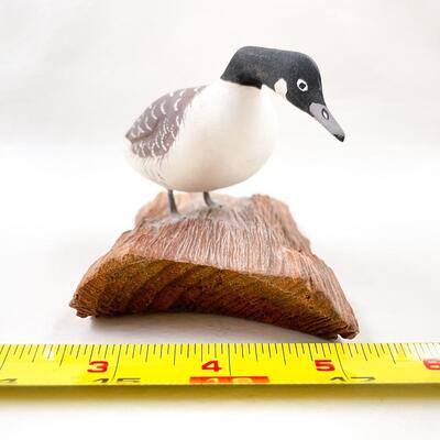 SMALL GOOSE ON LOG WOODEN SCULPTURE