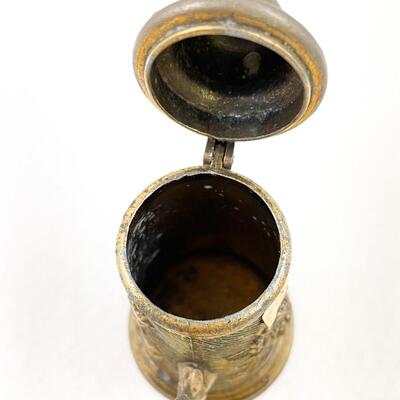 VINTAGE SMALL DECORATIVE BRASS FLORAL STEIN PITCHER