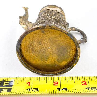 VINTAGE SMALL DECORATIVE BRASS FLORAL STEIN PITCHER