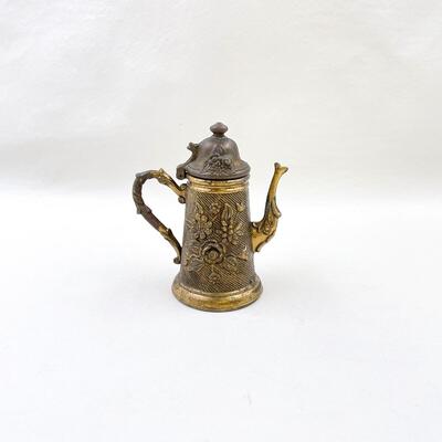 VINTAGE SMALL DECORATIVE BRASS FLORAL STEIN PITCHER
