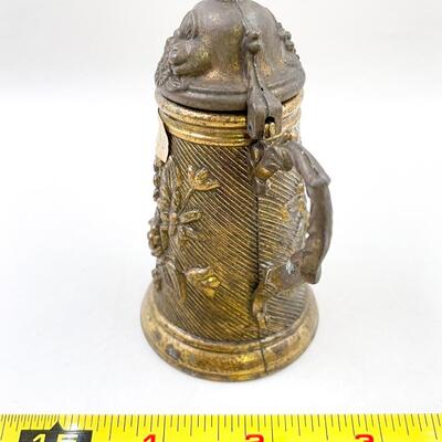 VINTAGE SMALL DECORATIVE BRASS FLORAL STEIN PITCHER