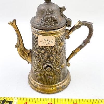 VINTAGE SMALL DECORATIVE BRASS FLORAL STEIN PITCHER